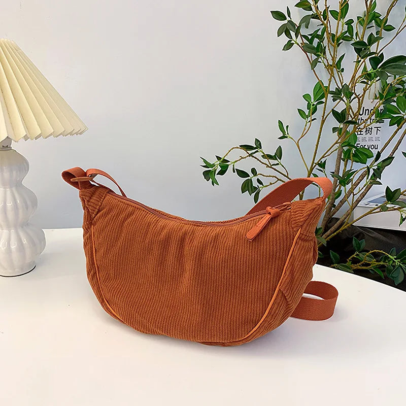Unisex Corduroy Crossbody Travel Bag with Adjustable Strap