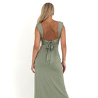 Women’s Backless Bodycon Midi Dress with High Slit