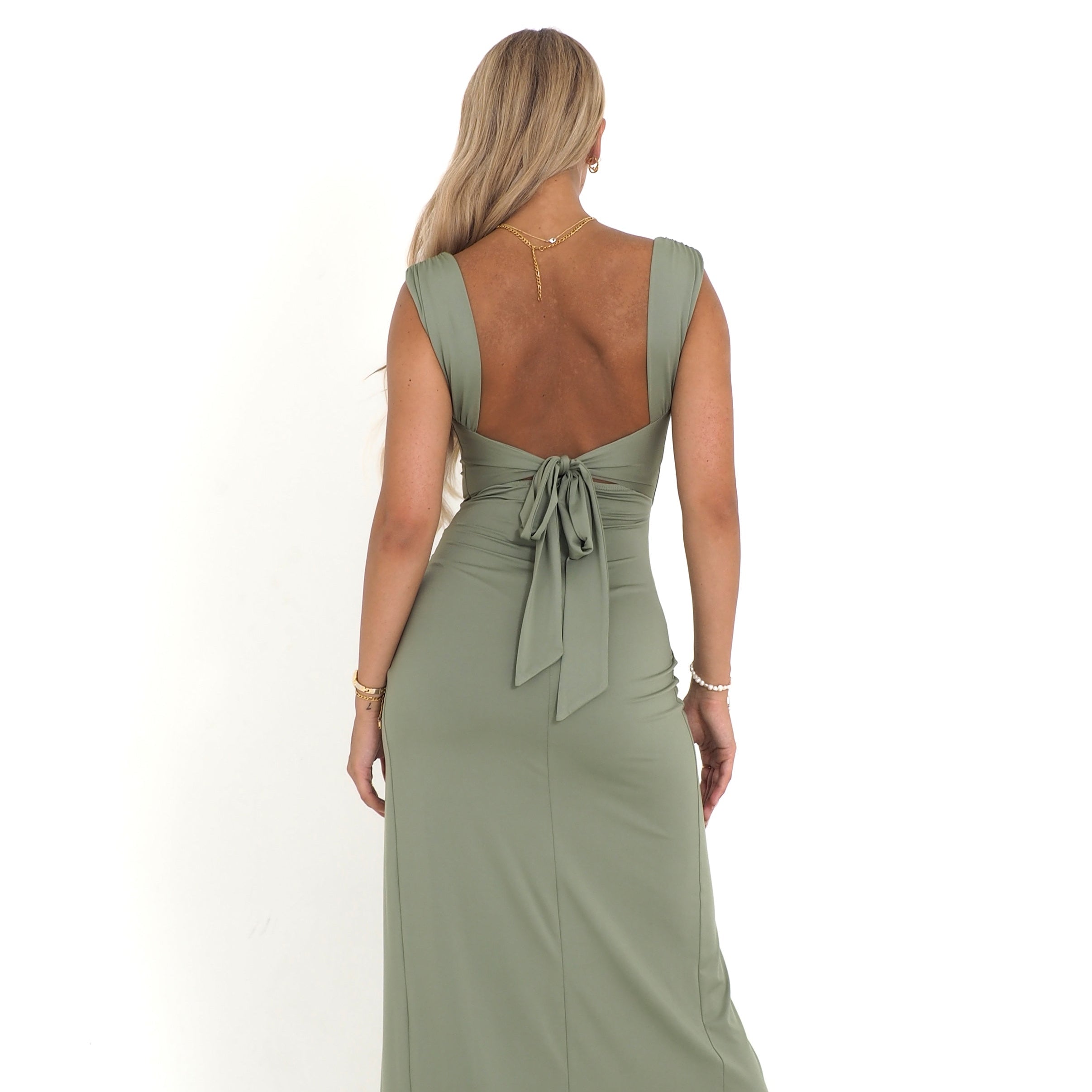 Women’s Backless Bodycon Midi Dress with High Slit