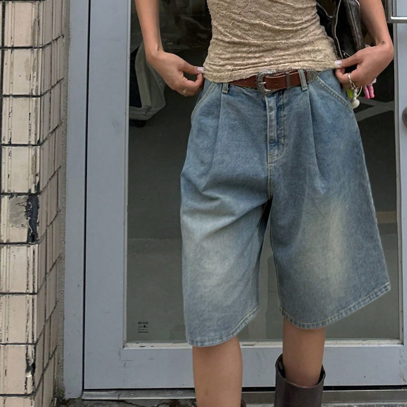 Women’s Baggy Washed Blue Denim Jorts