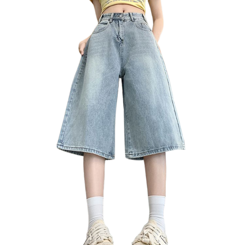 Women’s Baggy Washed Denim Jorts with Pockets