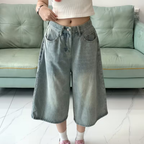 Women’s Baggy Washed Denim Jorts with Pockets