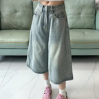 Women’s Baggy Washed Denim Jorts with Pockets