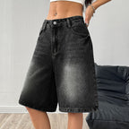Women’s Baggy Washed Denim Jorts with Wide Leg and Pockets