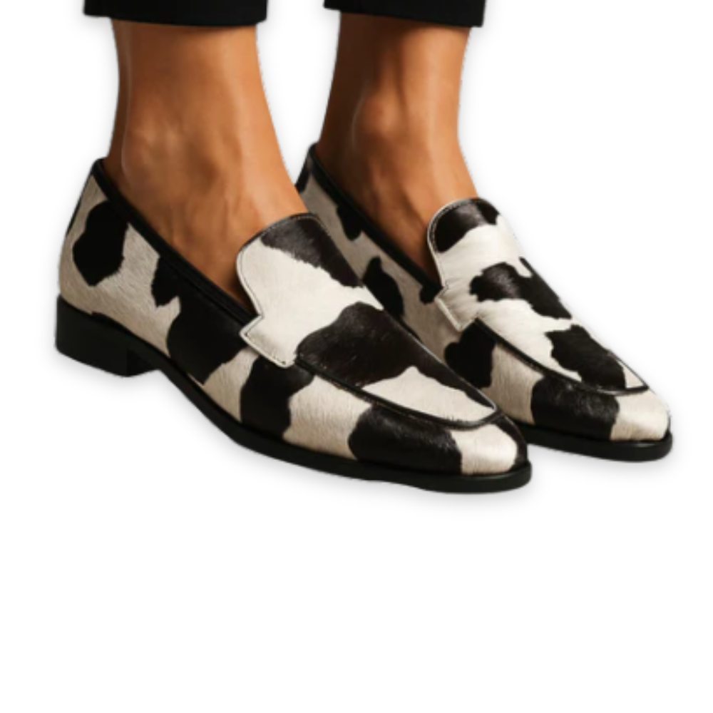 Women’s Black and White Slip-On Loafers with Pointed Toe