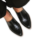 Women’s Black Slip-On Loafers with Stitched Apron Toe