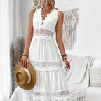 Women’s Boho Sleeveless Lace Maxi Dress with Tiered Skirt