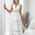 Women’s Boho Sleeveless Lace Maxi Dress with Tiered Skirt