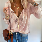 Women’s Boho V-Neck Lace Blouse with Long Sleeves