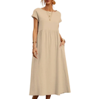 Women’s Cap Sleeve A-Line Midi Dress with Pockets