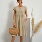 Women’s Cap Sleeve A-Line Midi Dress with Pockets