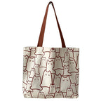 Women’s Cat Print Canvas Tote Bag with Zip Closure
