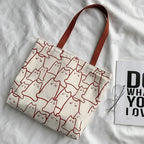 Women’s Cat Print Canvas Tote Bag with Zip Closure