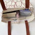 Women’s Cat Print Canvas Tote Bag with Zip Closure