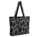 Women’s Cat Print Canvas Tote Bag with Zip Closure