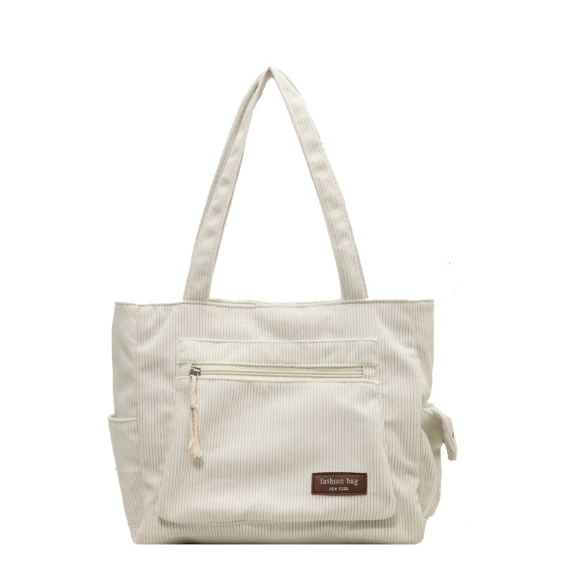 Women’s Corduroy Multi Pocket School Tote Bag