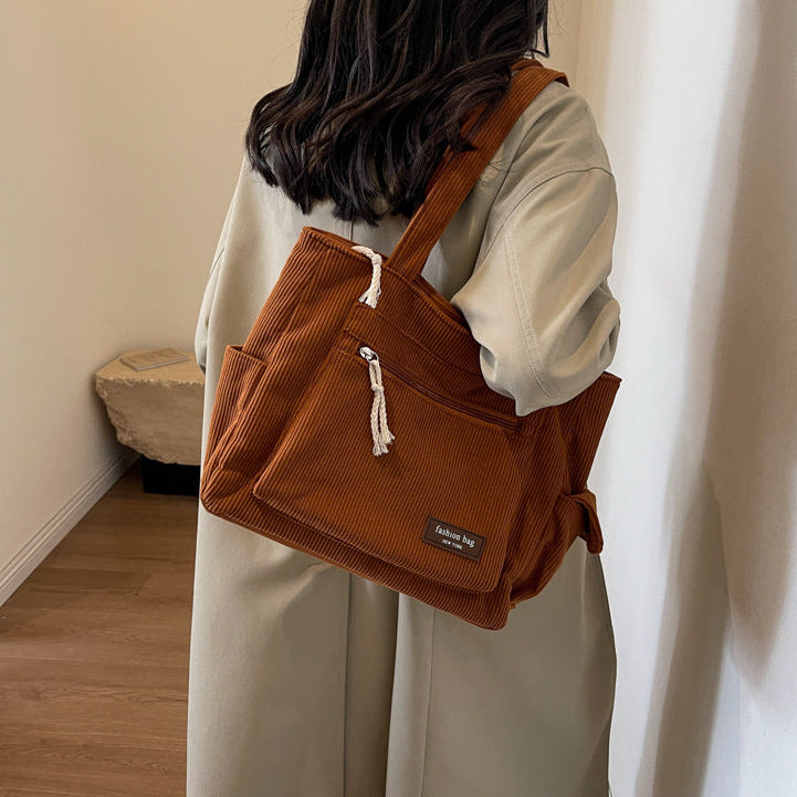 Women’s Corduroy Multi Pocket School Tote Bag