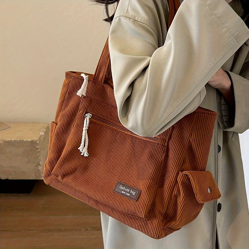 Women’s Corduroy Multi Pocket School Tote Bag