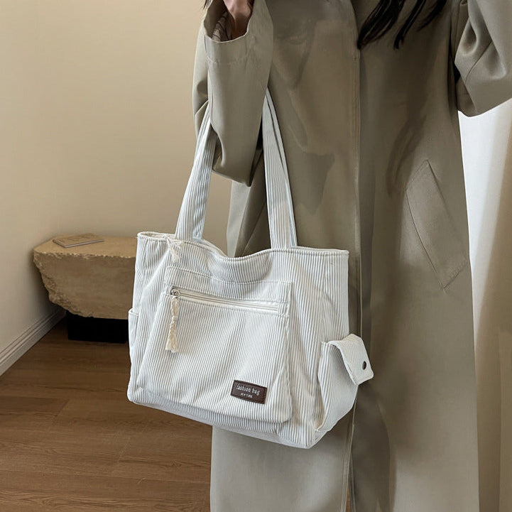 Women’s Corduroy Multi Pocket School Tote Bag