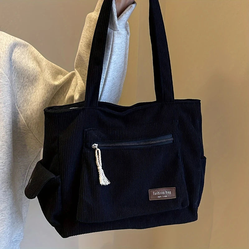 Women’s Corduroy Multi Pocket School Tote Bag