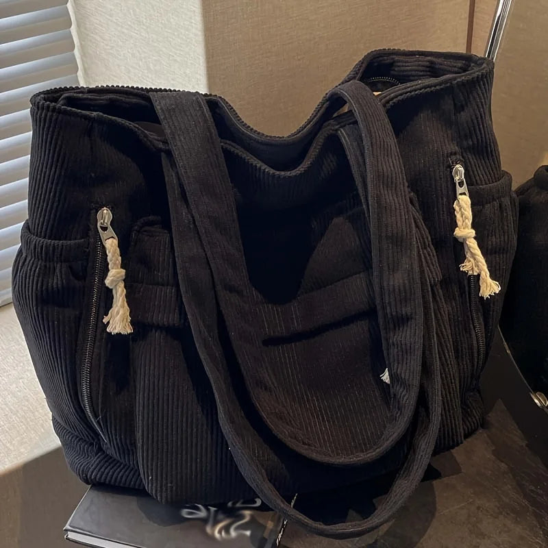 Women’s Corduroy Multi Pocket Shoulder Tote Bag