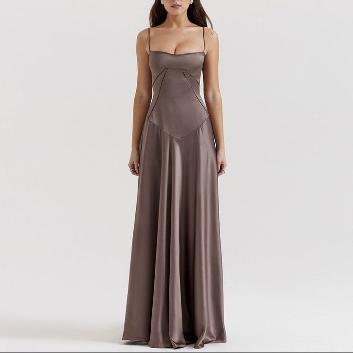 Women’s Corset Flowy Maxi Dress with Spaghetti Straps