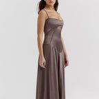 Women’s Corset Flowy Maxi Dress with Spaghetti Straps