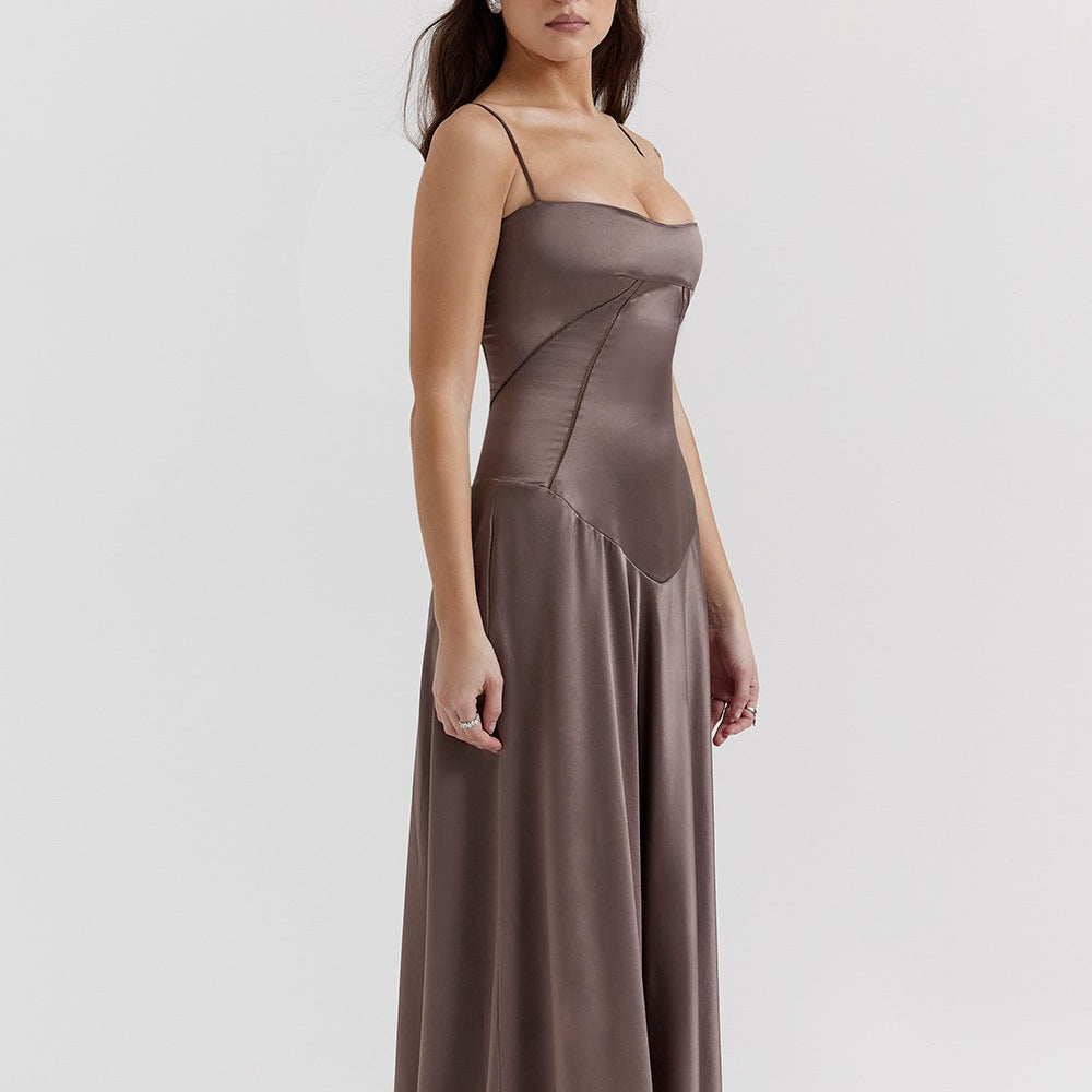 Women’s Corset Flowy Maxi Dress with Spaghetti Straps