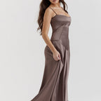 Women’s Corset Flowy Maxi Dress with Spaghetti Straps