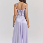 Women’s Corset Flowy Maxi Dress with Spaghetti Straps