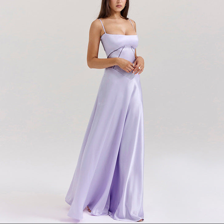 Women’s Corset Flowy Maxi Dress with Spaghetti Straps