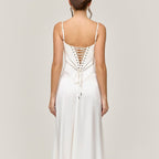 Women’s Corset Flowy Maxi Dress with Spaghetti Straps