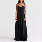 Women’s Corset Flowy Maxi Dress with Spaghetti Straps