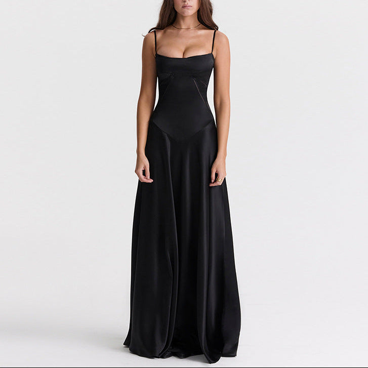 Women’s Corset Flowy Maxi Dress with Spaghetti Straps