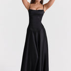 Women’s Corset Flowy Maxi Dress with Spaghetti Straps