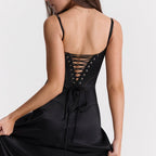 Women’s Corset Flowy Maxi Dress with Spaghetti Straps