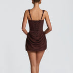 Women’s Corset Mini Dress with Lace Up Back and Draped Skirt
