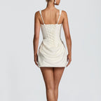 Women’s Corset Mini Dress with Lace Up Back and Draped Skirt