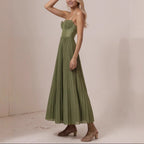 Women’s Corset Pleated Midi Dress with Spaghetti Straps