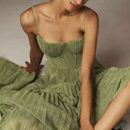 Women’s Corset Pleated Midi Dress with Spaghetti Straps