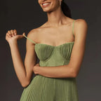 Women’s Corset Pleated Midi Dress with Spaghetti Straps