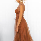 Women’s Corset Spaghetti Strap Tulle Midi Dress
