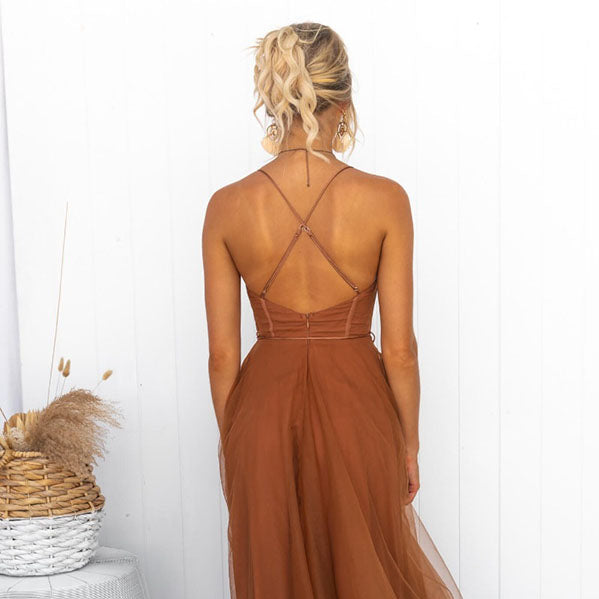 Women’s Corset Spaghetti Strap Tulle Midi Dress