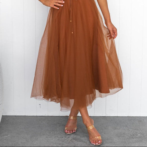 Women’s Corset Spaghetti Strap Tulle Midi Dress