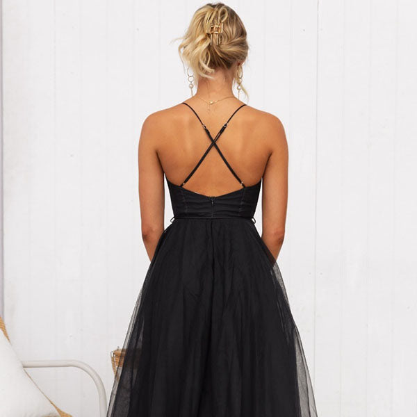 Women’s Corset Spaghetti Strap Tulle Midi Dress