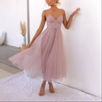 Women’s Corset Spaghetti Strap Tulle Midi Dress