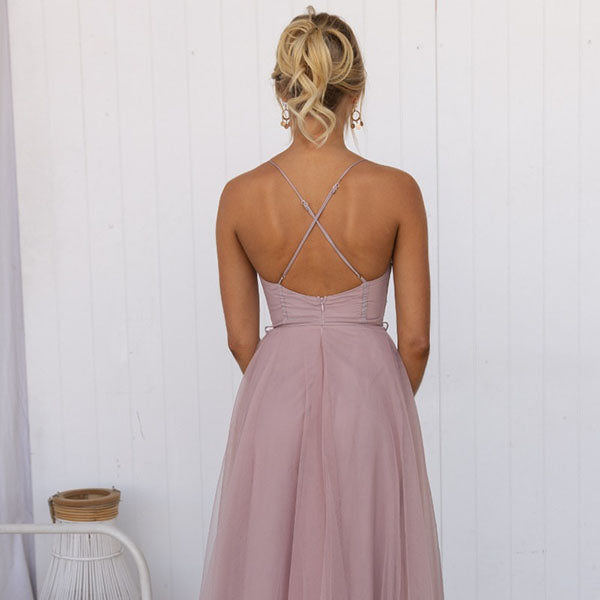 Women’s Corset Spaghetti Strap Tulle Midi Dress