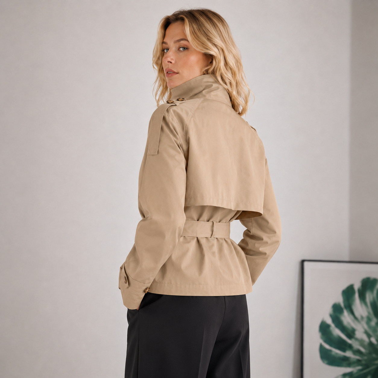 Women’s Cropped Double Breasted Belted Trench Coat