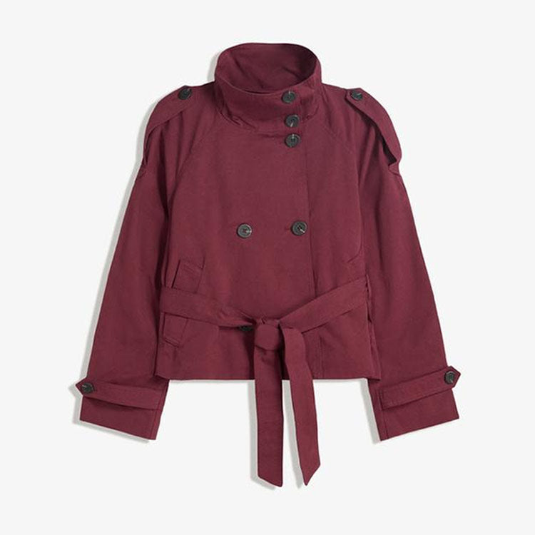 Women’s Cropped Double Breasted Belted Trench Coat