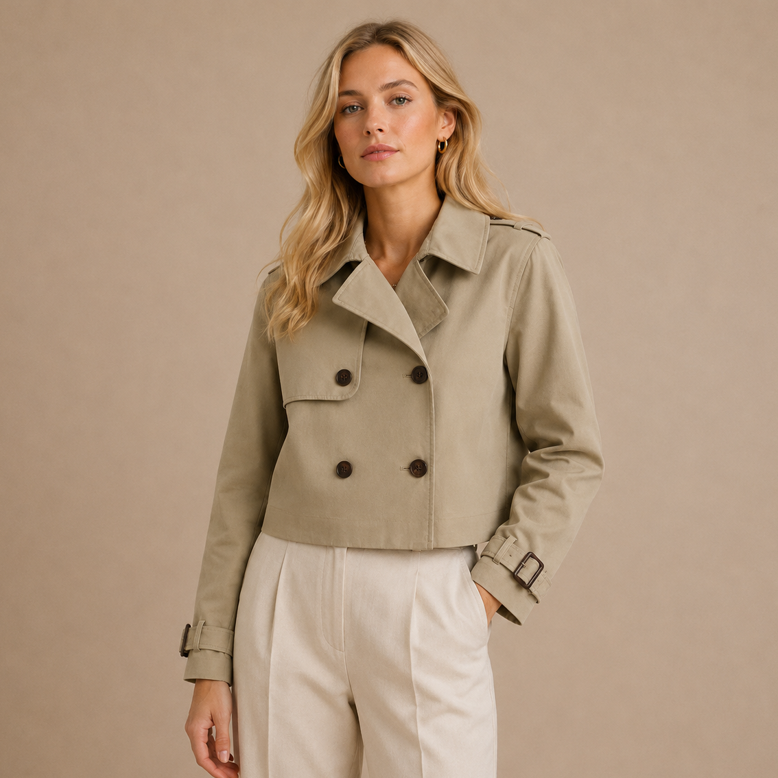 Women’s Cropped Double Breasted Trench Jacket
